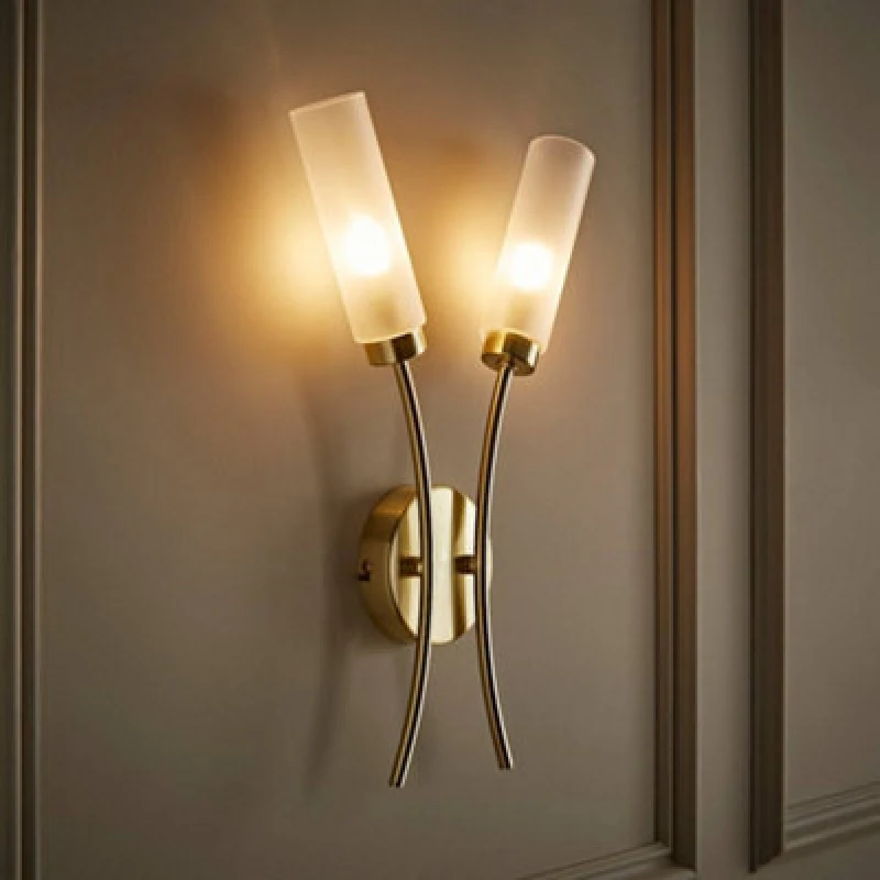 Image of ValueLights Maya 2 Way Curved Upright Reed Shaded Wall Light Gold