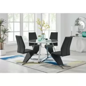 Image of Santorini White Wood Contemporary Round Dining Table And 4 Black Willow Chairs - Black