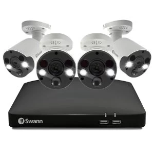 Image of Swann CCTV System - 8 Channel 4K Ultra HD DVR with 4 x 4K Professional Spotlight Bullet Cameras with 2TB HDD - works wit