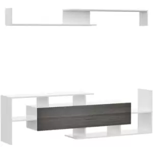 Image of Homcom - tv Cabinet Unit w/ Wall-Mounted Shelf, Open Shelves White and Grey