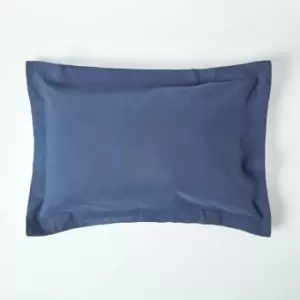 Image of Navy Blue Linen Oxford Pillowcase, King - Blue - Homescapes