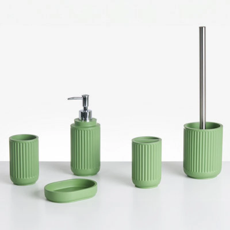 Image of Beliani 5 Piece Bathroom Accessories Set Huarmey Green