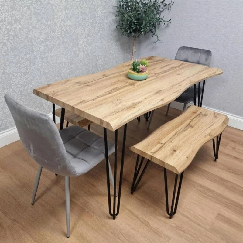 Image of Kosy Koala Dining Table With 2 Benches And 2 Grey Velvet Chairs Set, Multi ARZ140+2GYRO+2B