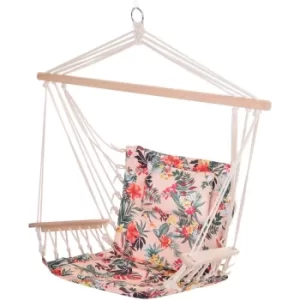 Image of Outsunny 100x106cm Hanging Hammock Chair Safe Rope Frame Pillow Top Bar Bright Floral