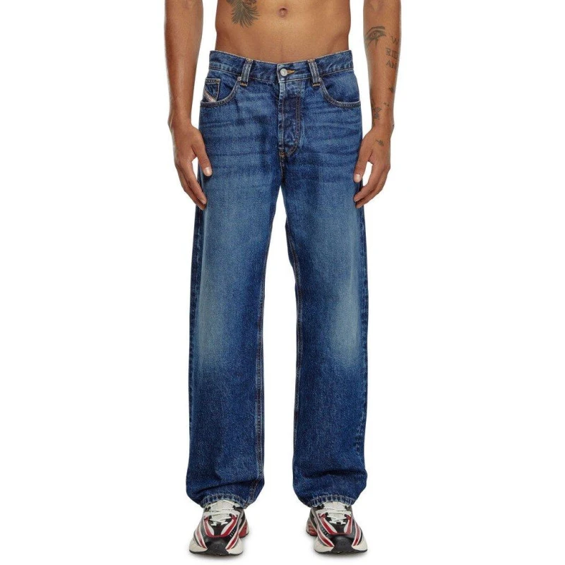 Image of Diesel Mens Wide Leg Jeans 01 Dark Blue male 32W R