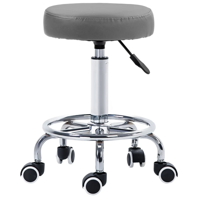 Image of Vinsetto Round PU leather Salon Beautician Stool Adjustable Height - Grey - Grey TJ Hughes 5056725546366