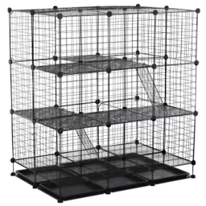 Image of Pawhut 30 Pcs Diy Expandable Pet Steel Bars Cage W/ Door Trays & Plastic Corners - Black