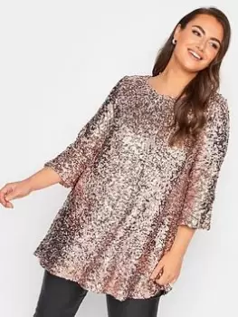 Image of Yours Sequin Flute Sleeve Top, Gold, Size 14, Women