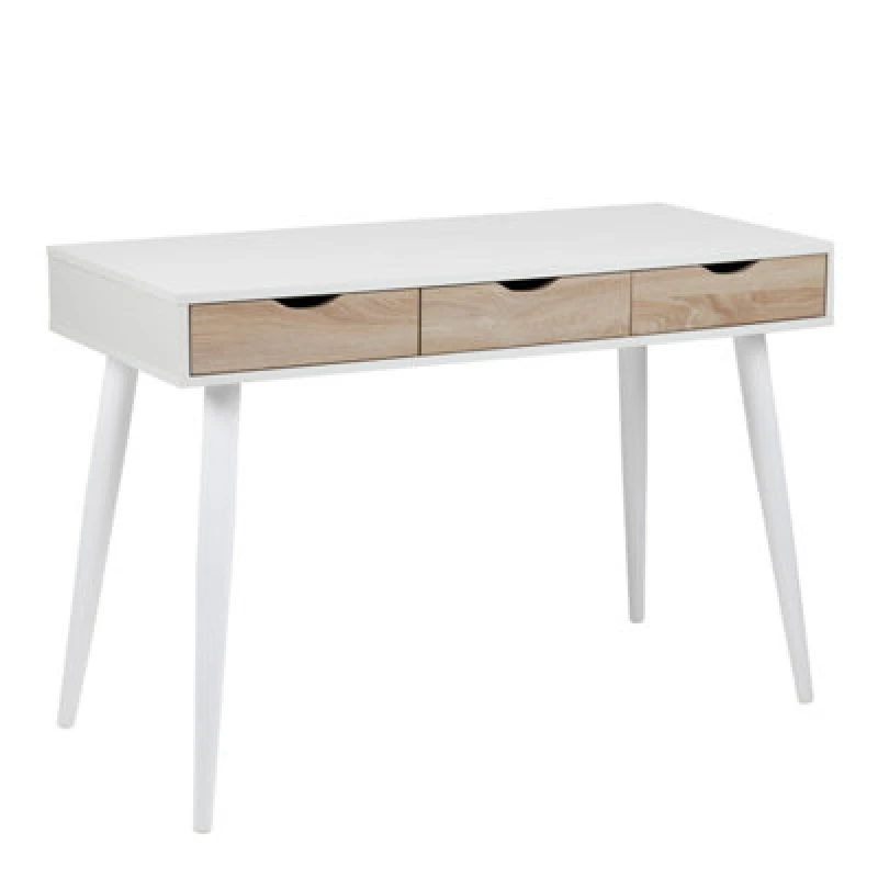 Image of Furniture To Go Neptun 3 Drawer Desk In White With 3 Oak Drawers
