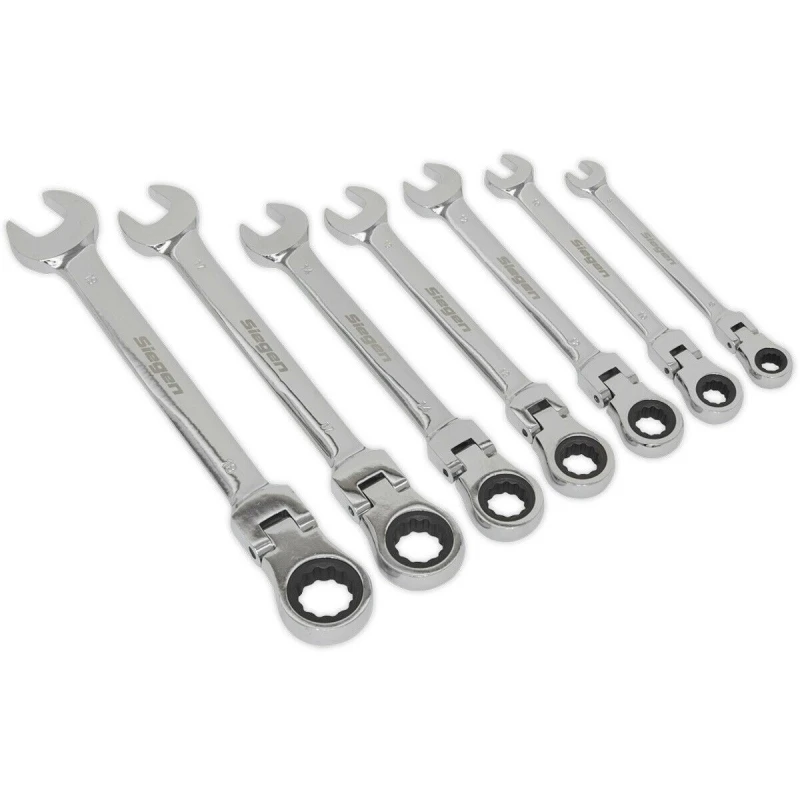 Image of Loops 7pc FLEXIBLE Head Combination Ratchet Spanner Set 12 Point Moving Metric Socket Multi