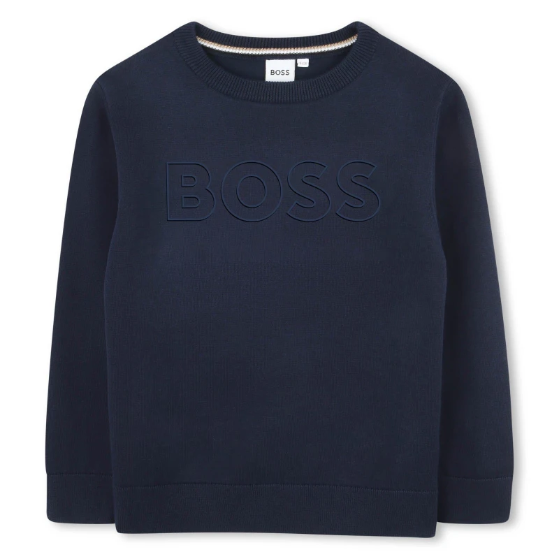 Image of Boss Kids Logo Sweater Navy Blue male 10Y