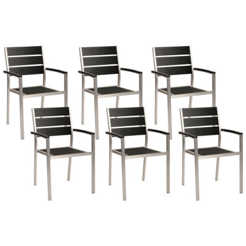 Image of Beliani Set Of 6 Garden Chairs Vernio Black/ Silver