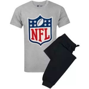 Image of NFL Mens Logo Long Pyjama Set (M) (Grey/Black/Blue)