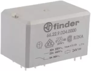 Image of Finder, 24V dc Coil Non-Latching Relay DPDT, 30A Switching Current PCB Mount, 2 Pole, 66.22.9.024.0000
