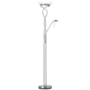 Image of Mother & Child Floor Lamp Satin Chrome Tall Twin Light Dimmer Flexible Reading