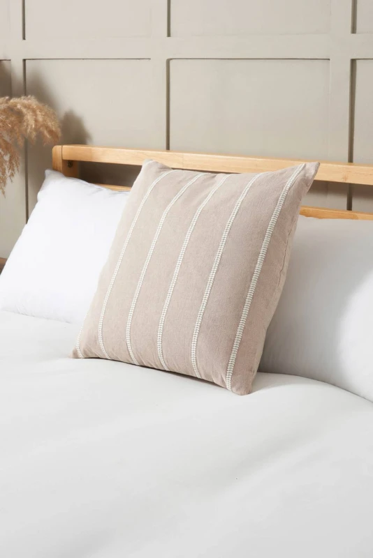 Image of BHS Embroidered Stripe Cushion in Natural Natural Unisex
