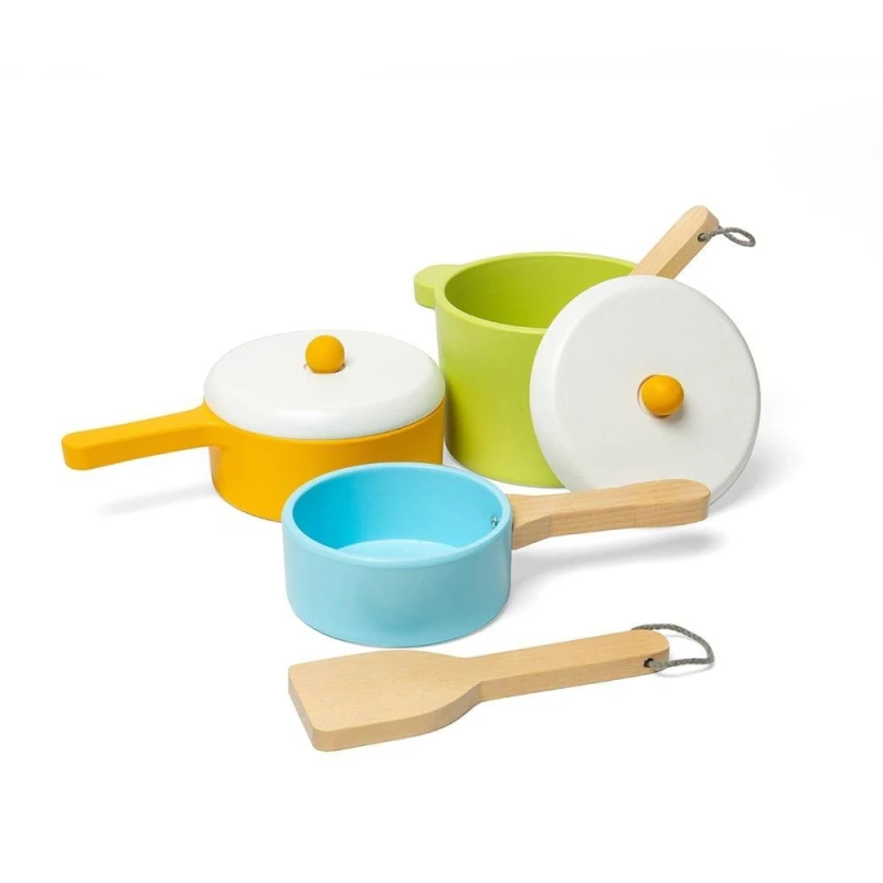 Image of Bigjigs Toys Wooden Role Play Pots & Pans Set Multi
