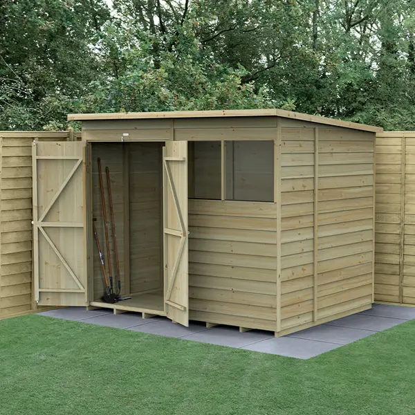 Image of 8' x 6' Forest 4Life 25yr Guarantee Overlap Pressure Treated Double Door Pent Wooden Shed (2.51m x 2.04m)