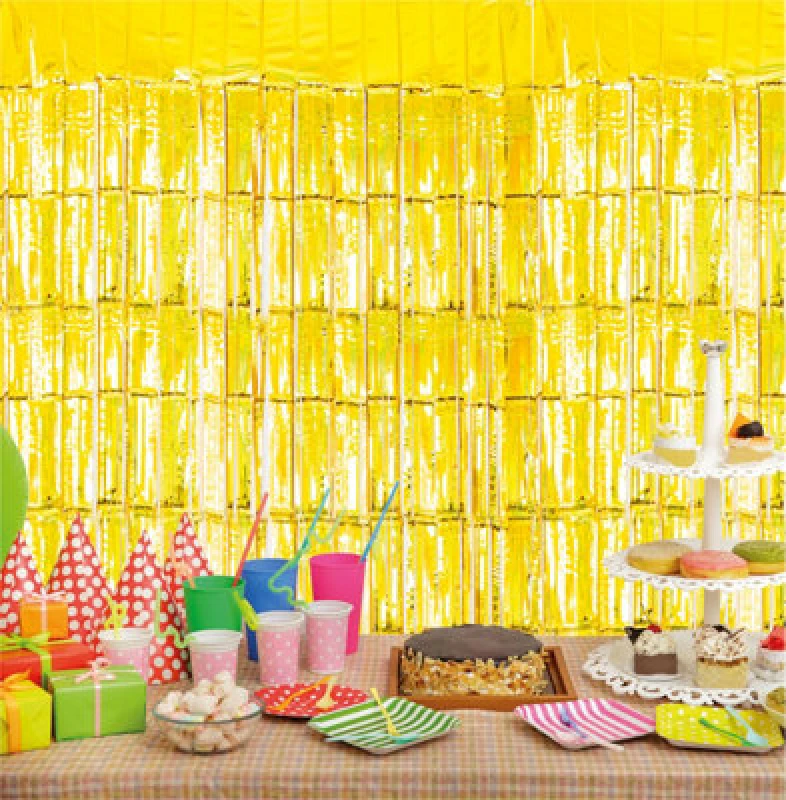 Image of CHEETAHL Gold Foil Fringe Shimmer Tinsel Curtain Party Event Backdrop 1m Wide x 2m Drop ELV-792591