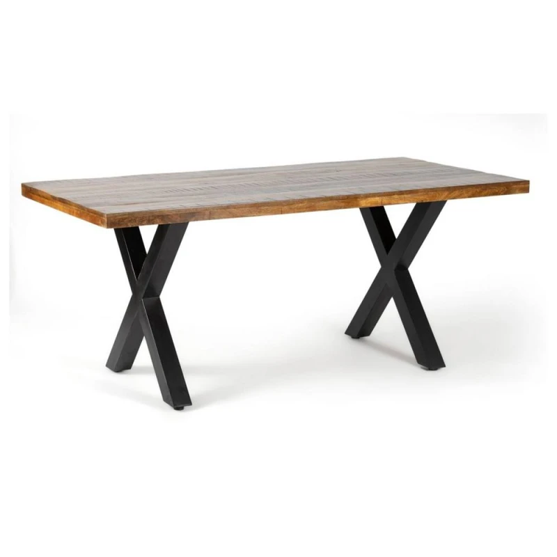 Image of Jaipur Furniture Ltd Induse 'X' Leg Dining Table - Mango Wood/Iron - L90 x W180 x H76cm in Brown Brown Unisex