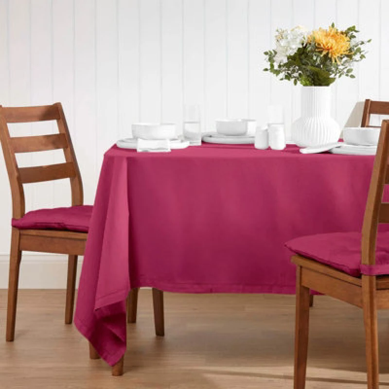 Image of Homescapes Plain Cotton Tablecloth, 178cm x 300cm Plum