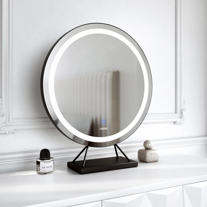 Image of CARME HOME Lillia Black Frameless Touch Sensor LED Light Mirror Black Unisex