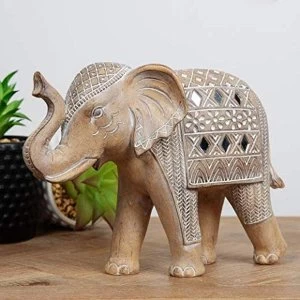 Image of Carved Sandstone Effect Elephant Ornament with Mirror Mosaic