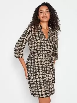 Image of M&Co Dogtooth Check Tie Detail Tunic Shirt, Natural, Size 14, Women