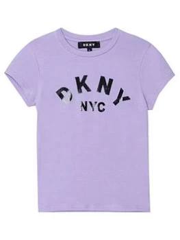 Image of DKNY Girls Print Logo T-Shirt - Lilac Size Age: 5 Years, Women
