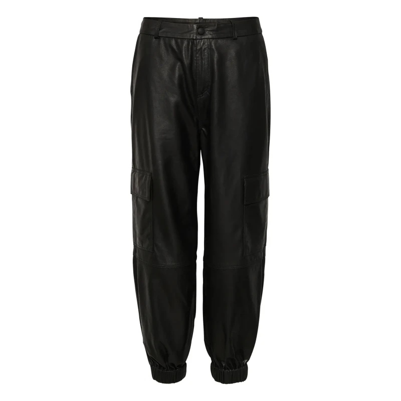 Image of Kaffe Womens leather cargo Trousers KAFFE Malene Noir Female 36