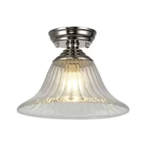 Image of Luminosa Talisa Flush Ceiling Lamp E27 With Bell 30cm Glass Shade Polished Nickel, Clear