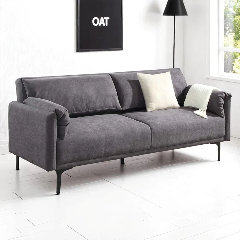Image of OAT Home Padstow Cushioned Pillow Back Fabric 3 Seater Clic-Clac Large Single Sofa Bed in Charcoal Charcoal Unisex 3 Seater
