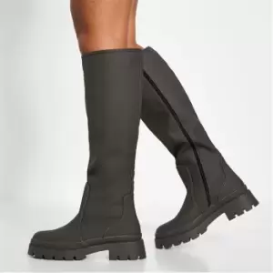 Image of I Saw It First Rubberized Pu Chunky Wellie Style Knee High Boot - Green