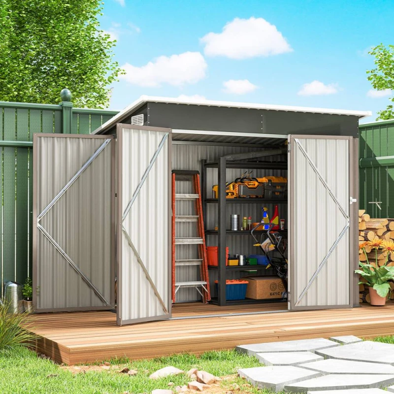 Image of Outsunny Outdoor Storage Shed, 7.5 x 4.3ft Metal Garden Shed, Light Grey 84H-582V00LG