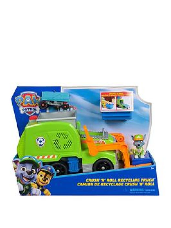 Image of Paw Patrol: Crush 'N' Roll Recycling Lorry with Rocky Action Figure & Transforming Compacted Recycling Vehicle Kids Toys for Boys & Girls Aged 3 and