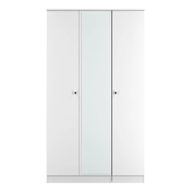 Image of Welcome Furniture Ready Assembled Yarmouth Tall Triple Mirrored Wardrobe In White & White YAR147WGW