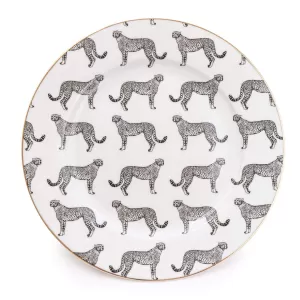 Image of Animal Luxe Dinner Plate All Over Leopard Print Black with Gold Rim 27cm