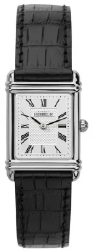 Image of Michel Herbelin Womens Esprit Art Deco Black Leather Strap Watch