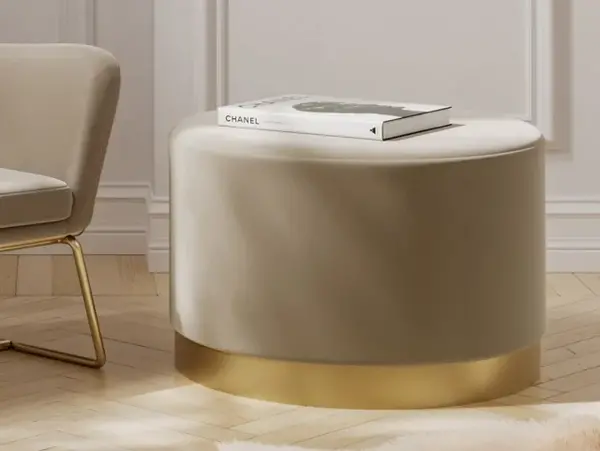 Image of LPD Lara Large Beige and Gold Fabric Bedroom Stool