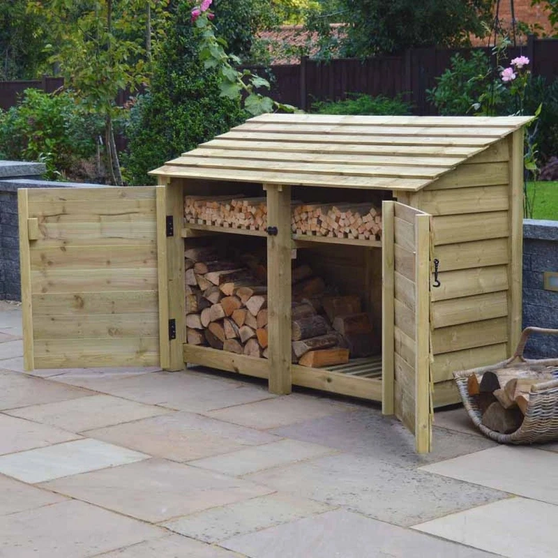 Image of Rutland County Garden Furniture Ltd Hambleton 4ft Log Store with Doors & Kindling Shelf, W180 cm, Green Green Unisex