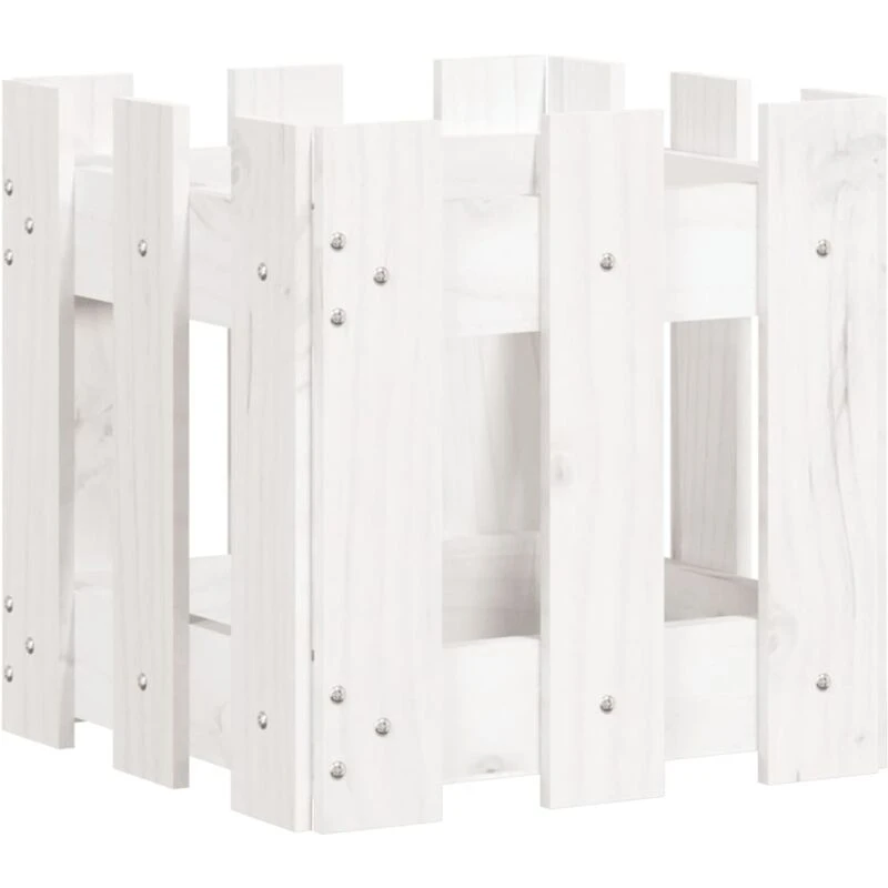 Image of vidaXL Garden Planter w/ Fence Design White 30x30x30 cm, White 832443