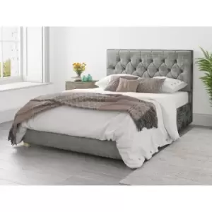 Image of Olivier Ottoman Upholstered Bed, Distressed Velvet, Platinum - Ottoman Bed Size Superking (180x200)