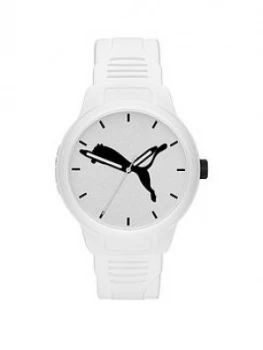 Image of Puma Reset White and Black Detail Dial White Silicone Strap Mens Watch, One Colour, Men