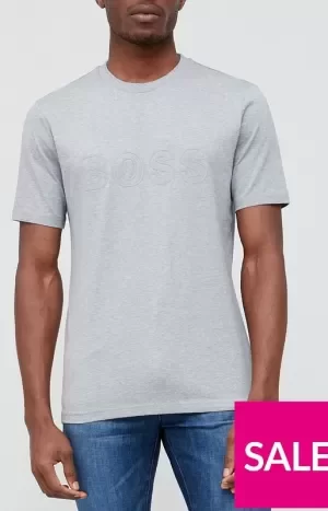 Image of Hugo Boss Tiburt Large Logo T-Shirt Silver Size M Men