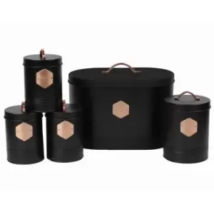Image of Black Retro Inspired Sleek Matt & Copper 5 Piece Kitchen Canister Set