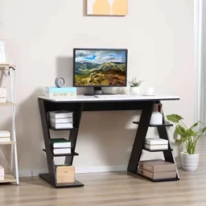 Image of Bahia Triangle Trestle Desk with 6 Storage Shelves, white