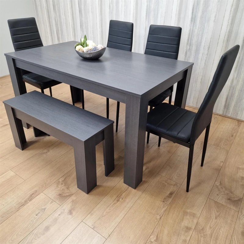 Image of KOSY KOALA Dining Table Set with 4 Chairs and a Bench Dining Room and Kitchen table set of 4 Dark Grey unisex
