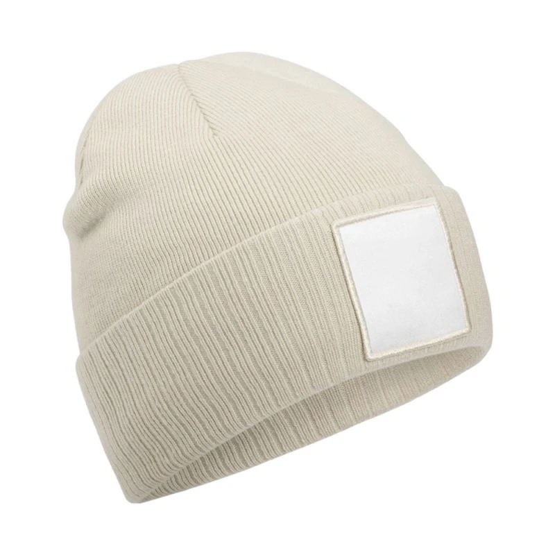 Image of Beechfield Beechfield Men Applique Patch Beanie in Light Beige Light Beige One Size Male 5063693968076