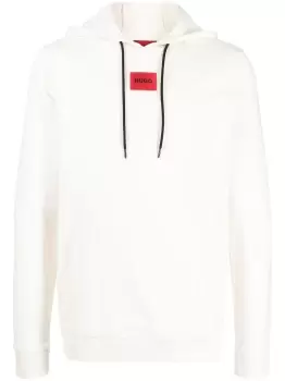 Image of HUGO Logo-patch detail hoodie Natural