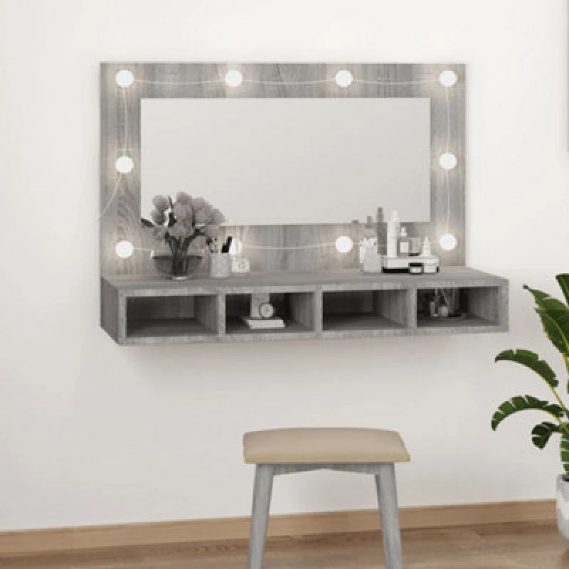 Image of vidaXL Mirror Cabinet with LED Grey Sonoma 90x31.5x62 cm, Grey 820458